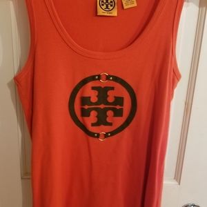 Tory Burch Logo Tank in Orange w Brown Logo detail
